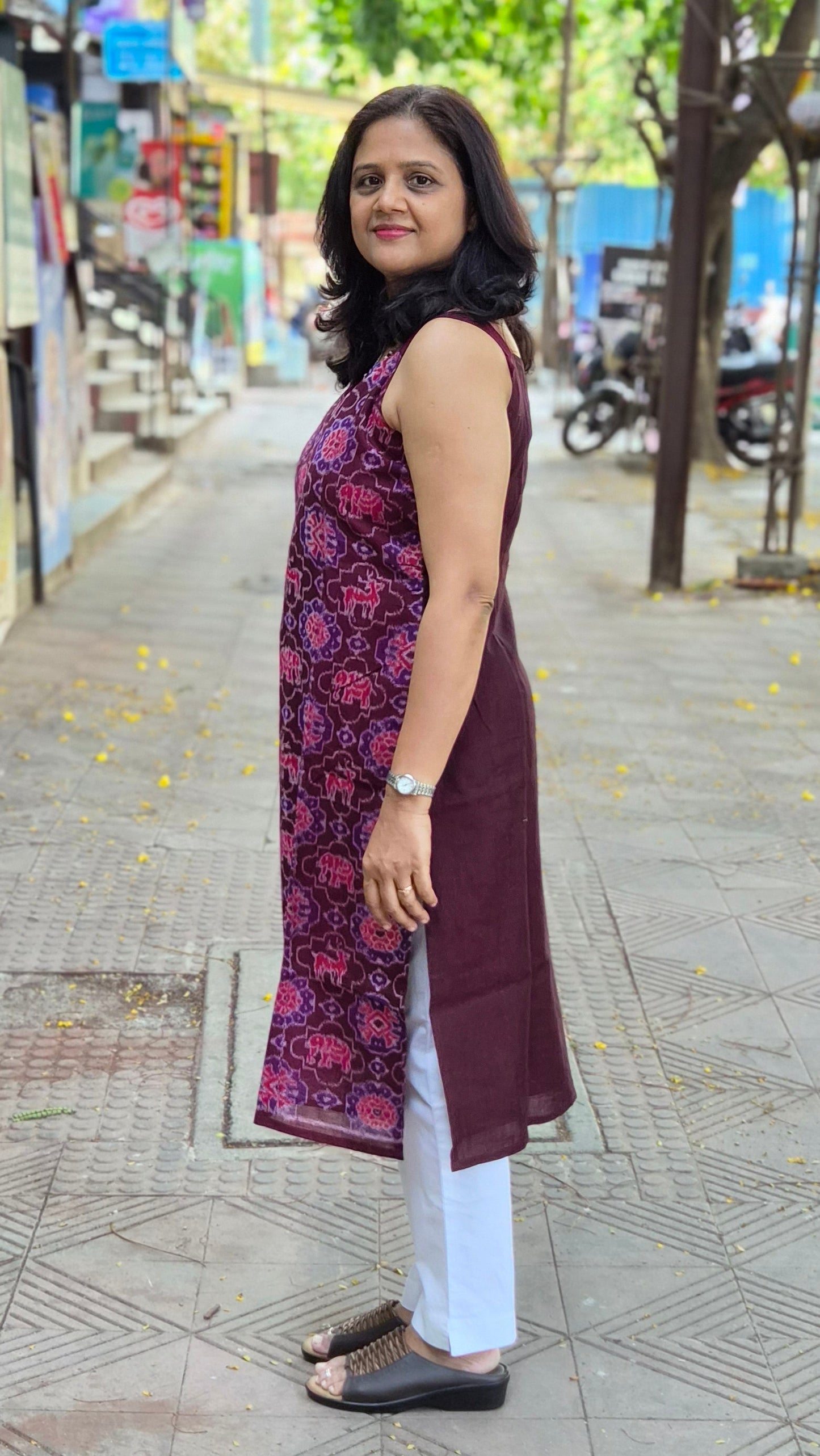 Maroon Sambalpuri Pure Handloom Spaghetti Kurta