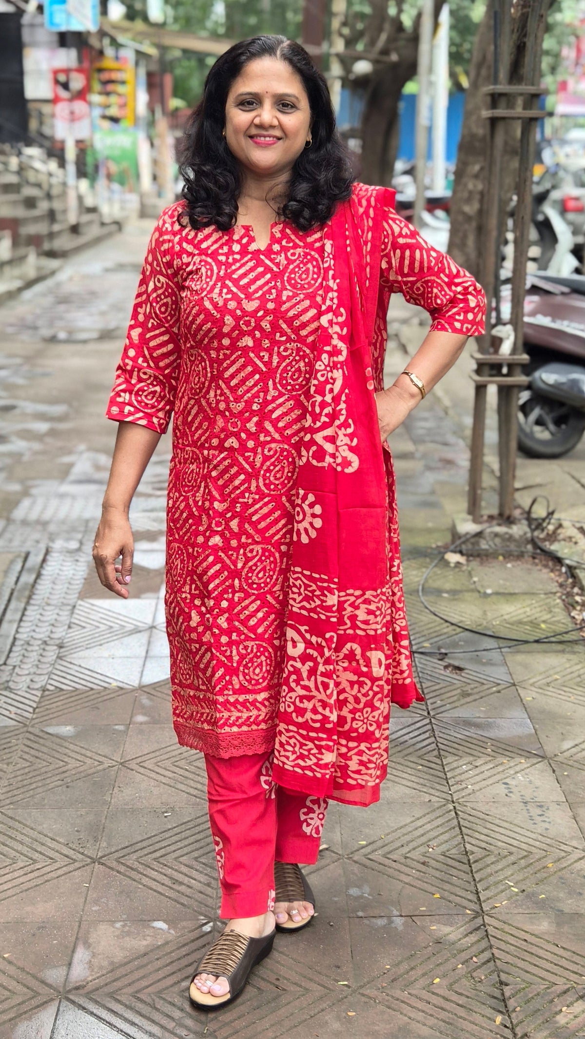 Red Hakoba Batik Full Suit With Dupatta