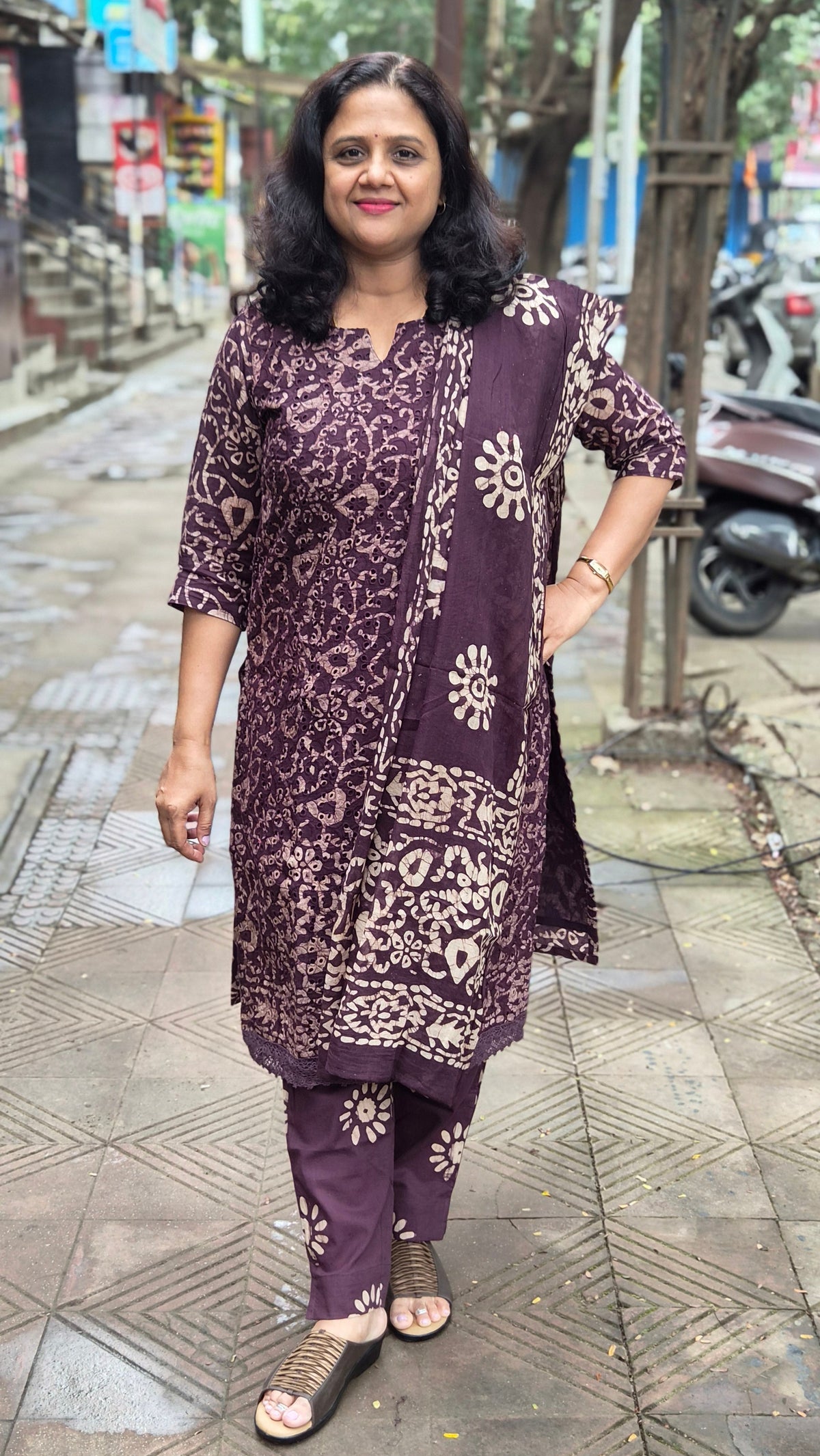 Brown  Hakoba Batik  Full Suit With Dupatta