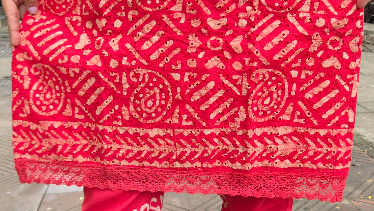 Red Hakoba Batik Full Suit With Dupatta