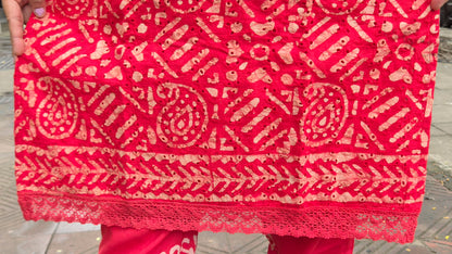 Red Hakoba Batik Full Suit With Dupatta
