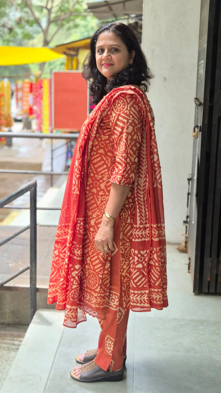 Rust Orange Hakoba Batik  Full Suit With Dupatta