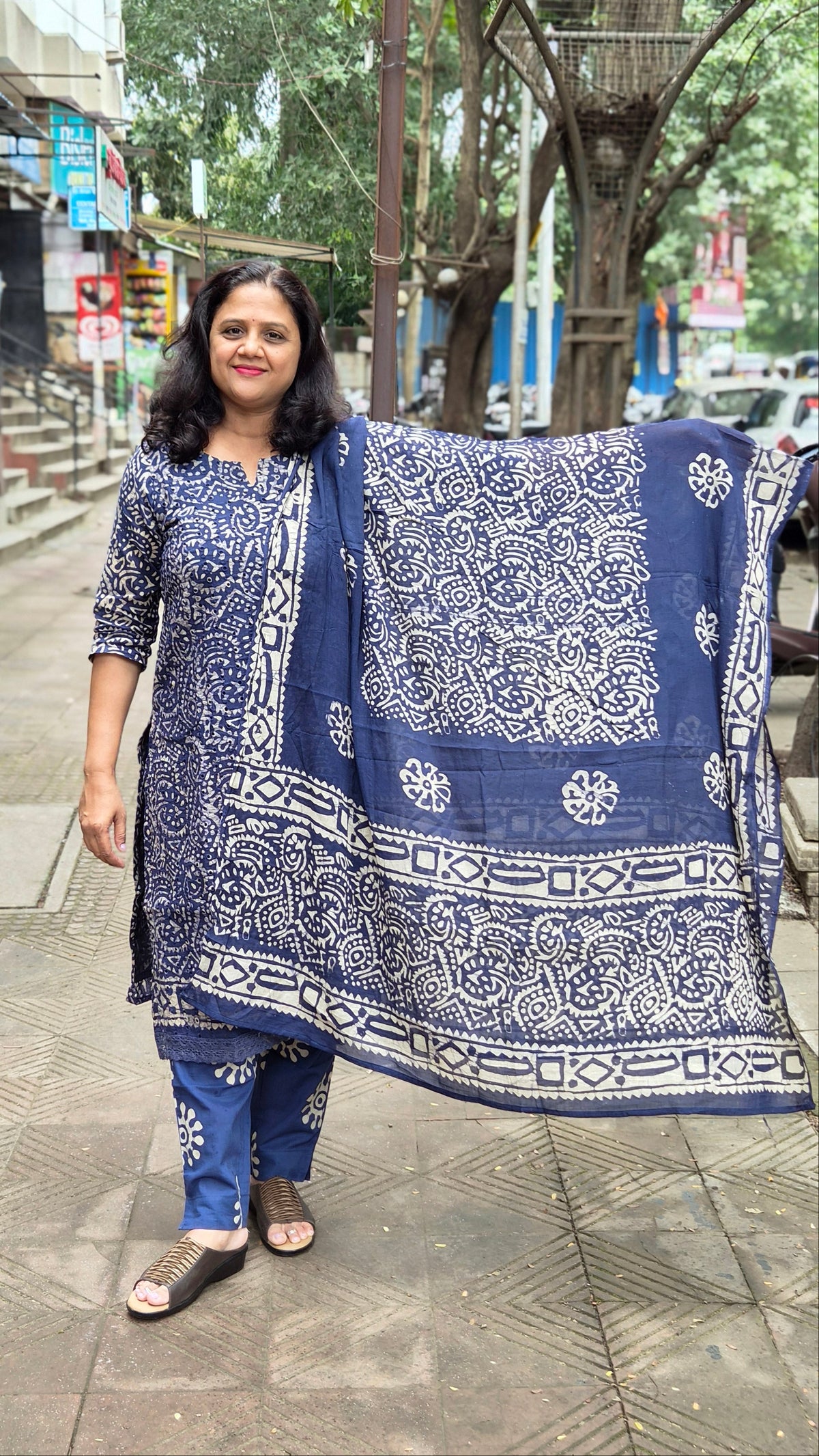 Blue Hakoba Batik Full Suit With Dupatta