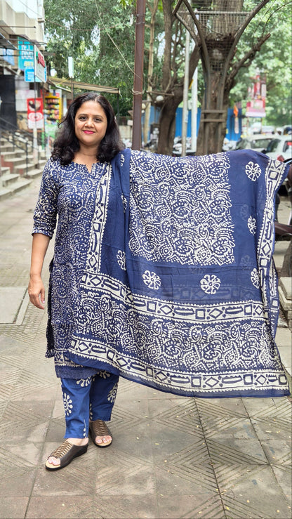 Blue Hakoba Batik Full Suit With Dupatta
