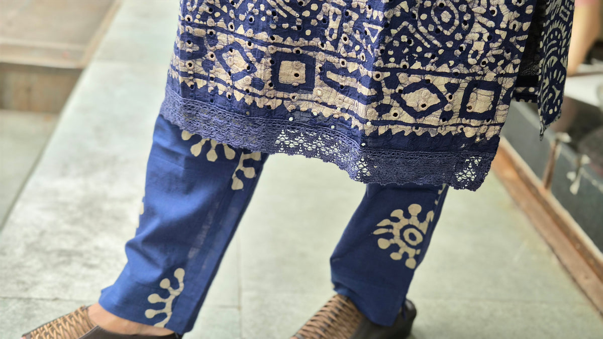 Blue Hakoba Batik Full Suit With Dupatta