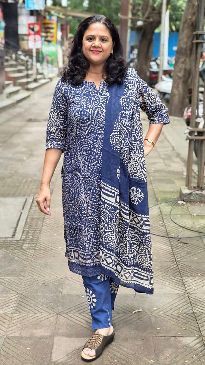 Blue Hakoba Batik Full Suit With Dupatta