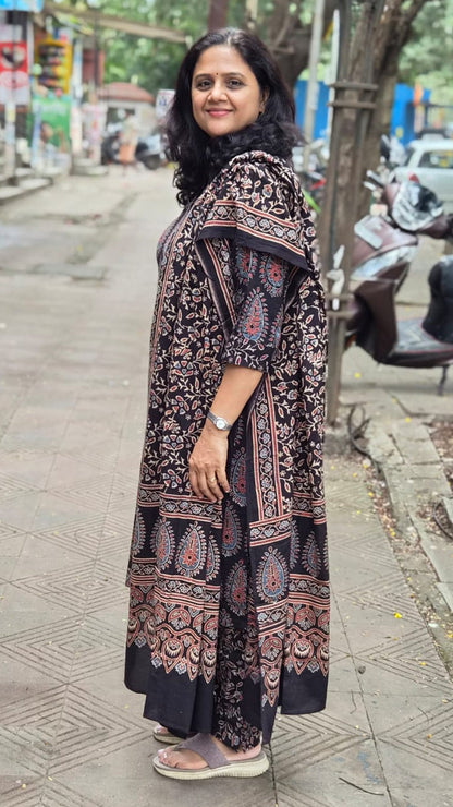 Black Pure Cotton Handblock Printed Ajrakh Full Suit With Dupatta