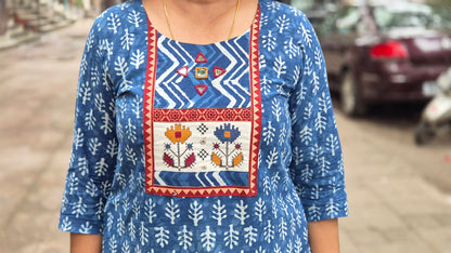 Indigo Dabu Full Suit With Embroidery