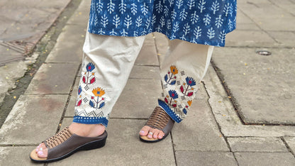 Indigo Dabu Full Suit With Embroidery