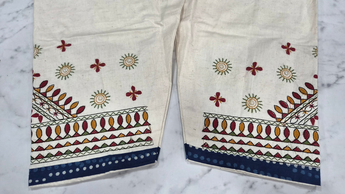 Indigo Dabu Full Suit With Embroidery