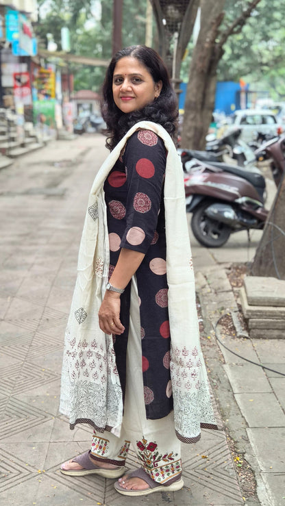 Black Ajrakh Handblock Printed Full Suit With Dupatta