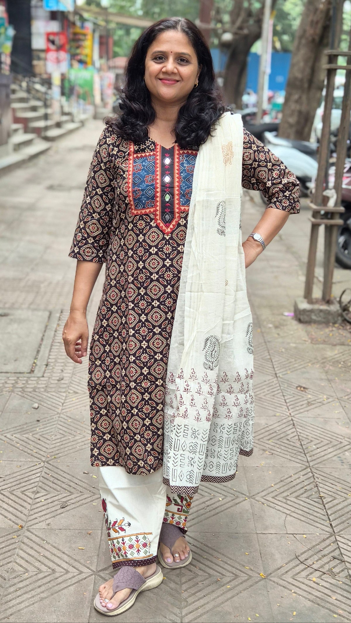 Black Ajrakh Handblock Printed Full Suit With Dupatta