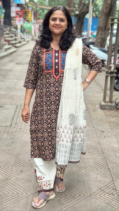 Black Ajrakh Handblock Printed Full Suit With Dupatta