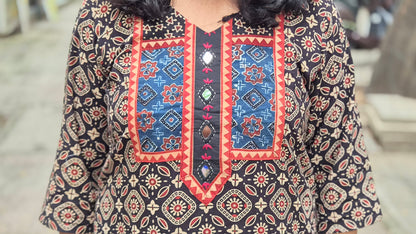 Black Ajrakh Handblock Printed Full Suit With Dupatta