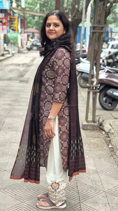 Black Ajrakh Handblock Printed Full Suit With Dupatta