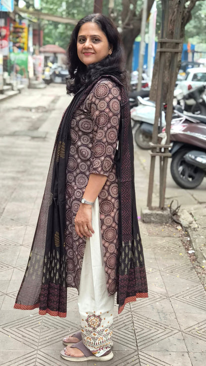 Black Ajrakh Handblock Printed Full Suit With Dupatta