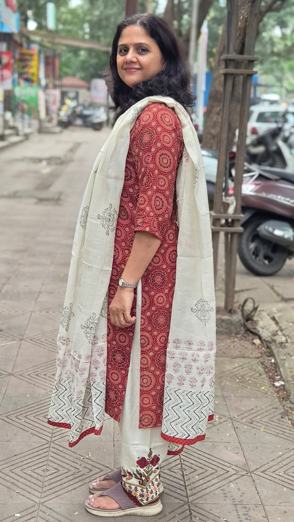 Maroon Ajrakh Handblock Printed Full Suit With Dupatta