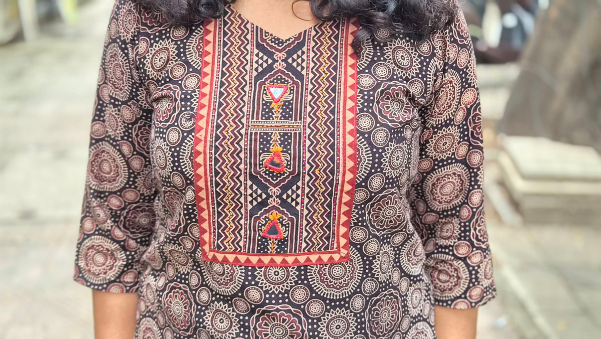 Black Ajrakh Handblock Printed Full Suit With Dupatta