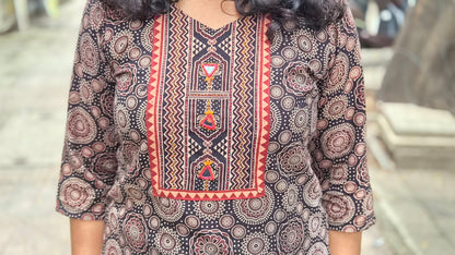 Black Ajrakh Handblock Printed Full Suit With Dupatta