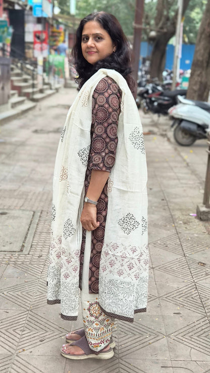 Black Ajrakh Handblock Printed Full Suit With Dupatta