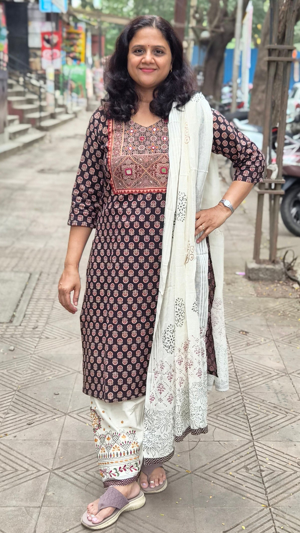 Black Ajrakh Handblock Printed Full Suit With Dupatta