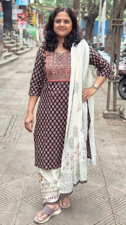 Black Ajrakh Handblock Printed Full Suit With Dupatta