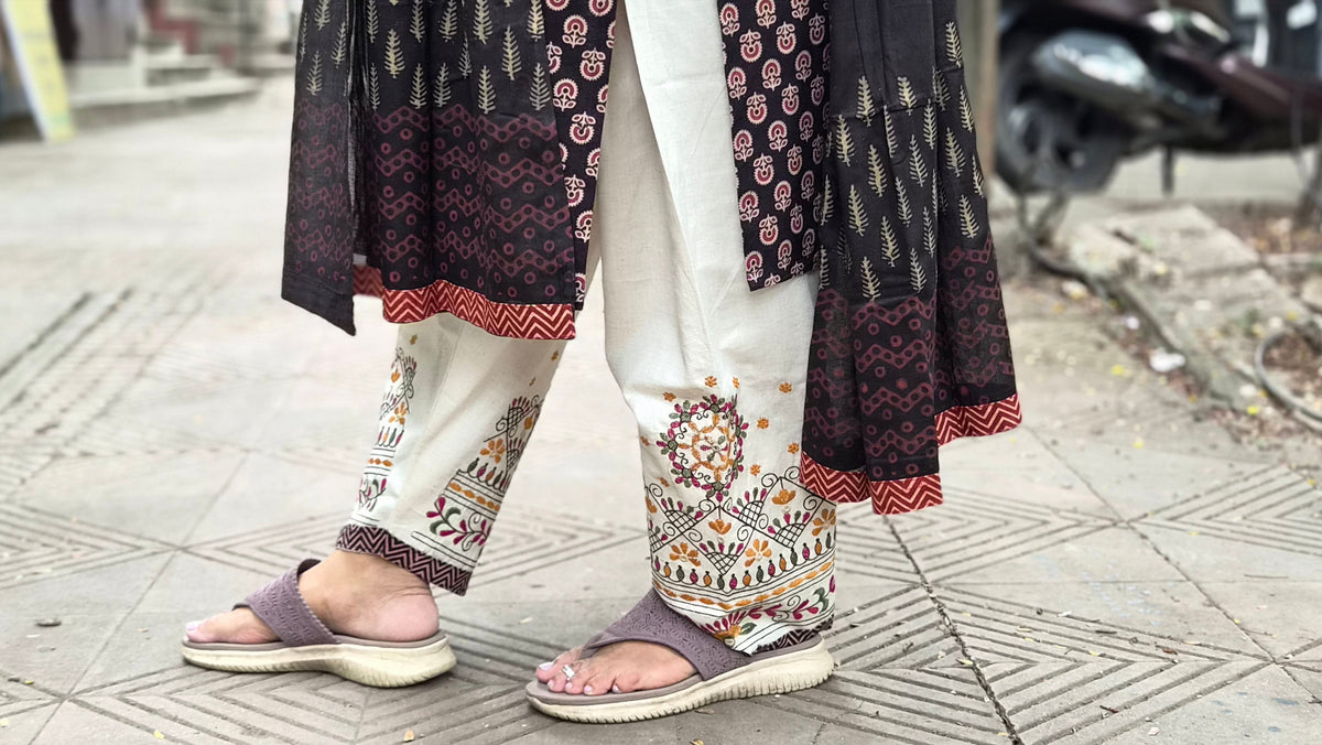 Black Ajrakh Handblock Printed Full Suit With Dupatta