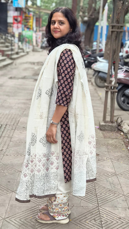 Black Ajrakh Handblock Printed Full Suit With Dupatta