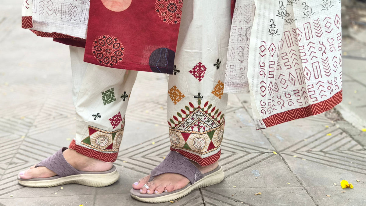 Maroon Ajrakh Handblock Printed Full Suit With Dupatta