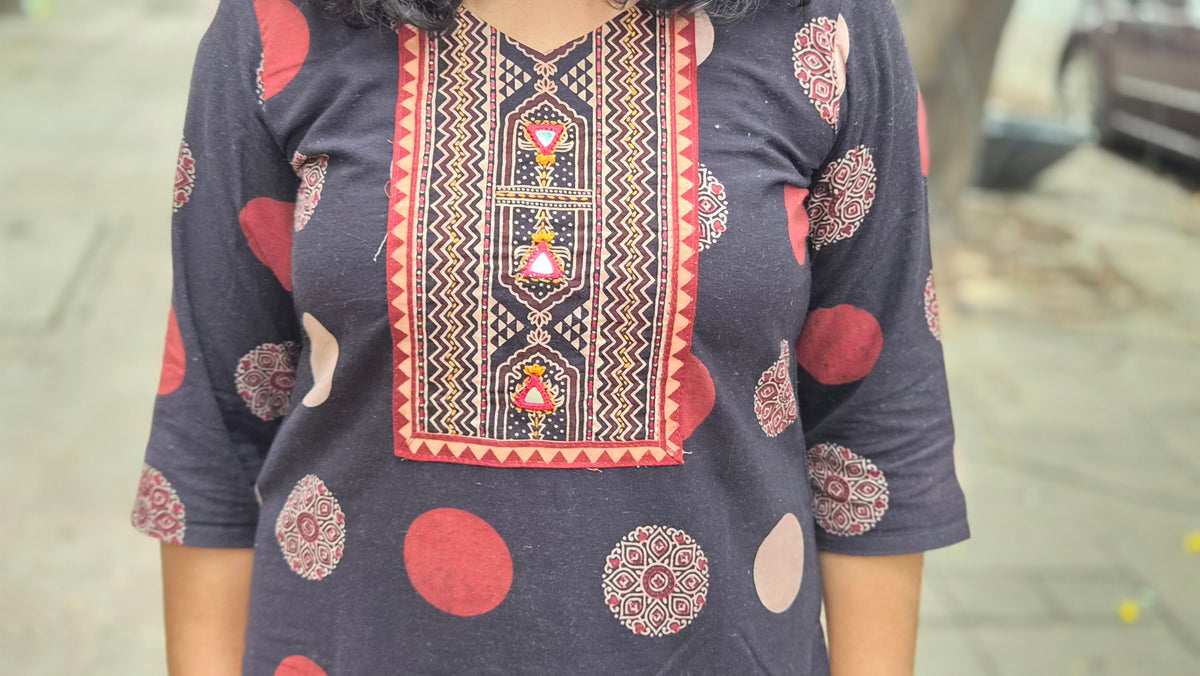 Black Ajrakh Handblock Printed Full Suit With Dupatta