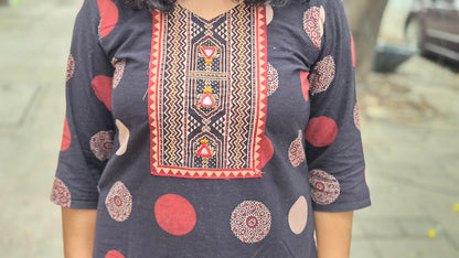 Black Ajrakh Handblock Printed Full Suit With Dupatta