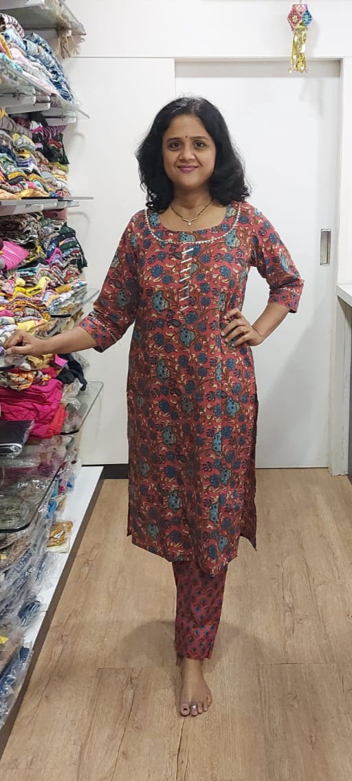 Brick Red Pure Cotton Kurta with Pant
