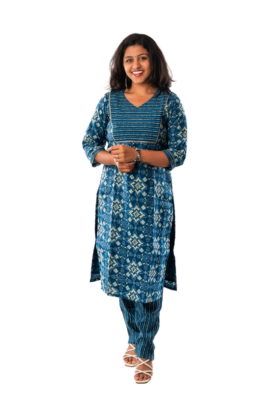 Teal Blue Chanderi Modal Full suit (Kurta with Pant)