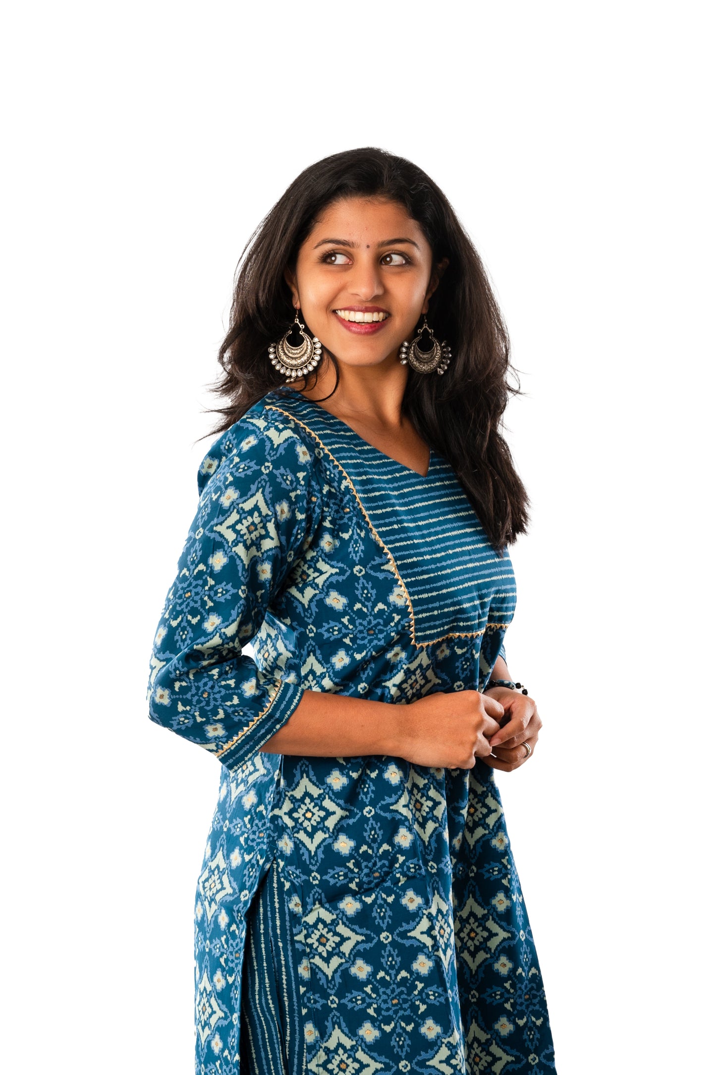 Teal Blue Chanderi Modal Full suit (Kurta with Pant)