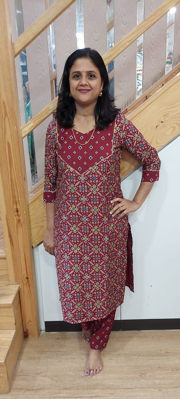 Maroon Chanderi Modal Kurta with Pant