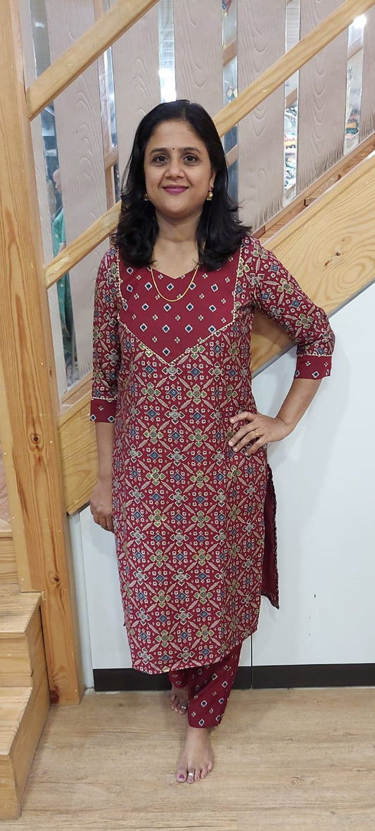 Maroon Chanderi Modal Kurta with Pant