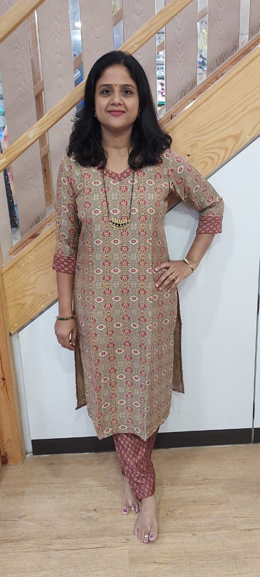 Light Coffee Muslin Foil Full suit (Kurta with Pant)
