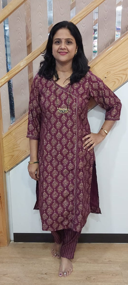 Wine Muslin Foil Full suit (Kurta with Pant)