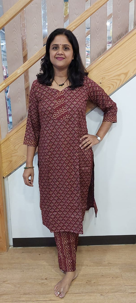 Maroon Rayon Flex  Kurta with Pant