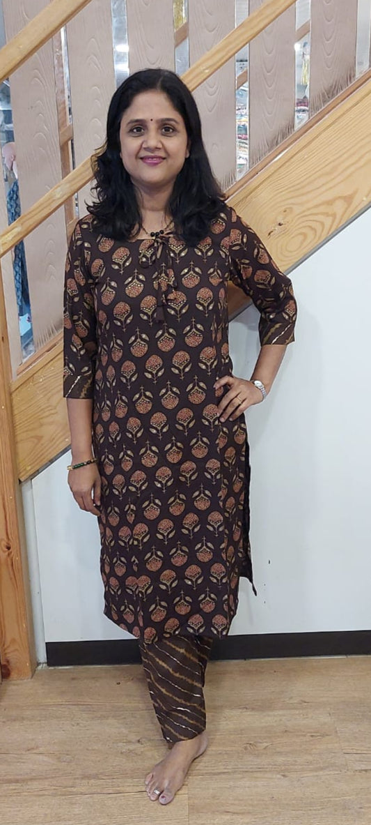 Coffee Brown Rayon Flex Kurta with Pant
