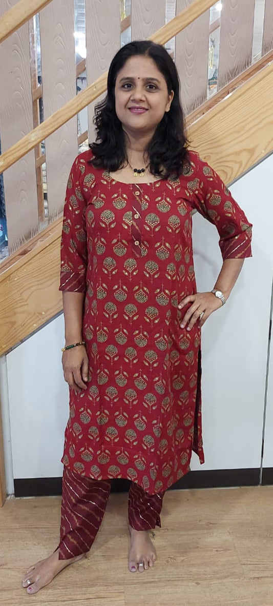 Deep Red Rayon Flex Kurta with Pant