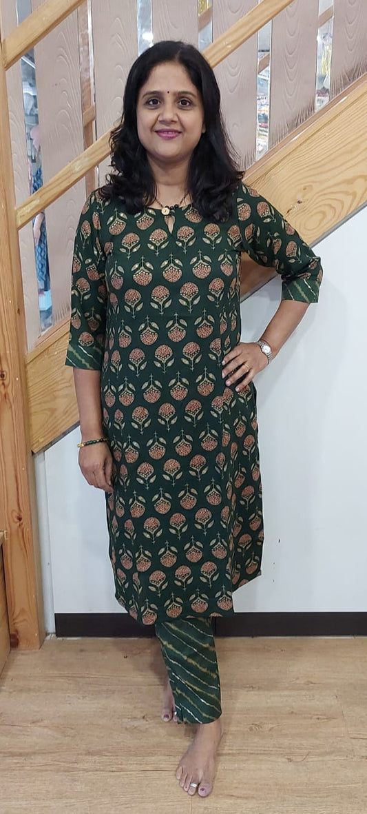 Bottle Green Rayon Flex Kurta with Pant