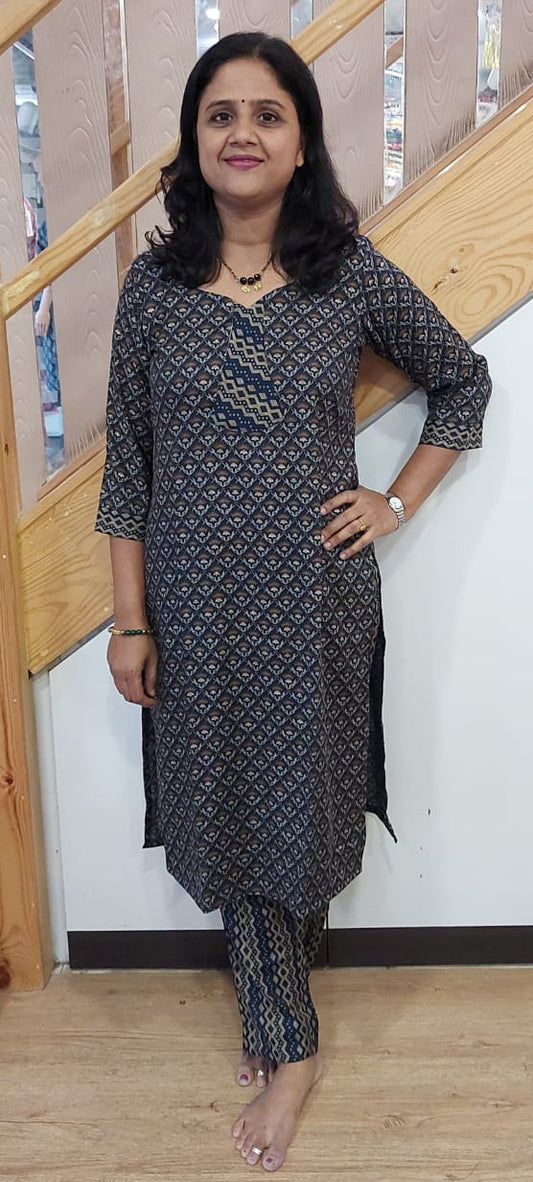Navy Blue Rayon Flex Kurta with Pant