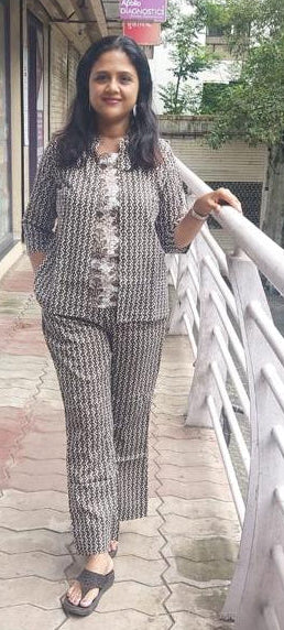 Light Brown  Pure Cotton Printed Co-Ord Set 3 Piece