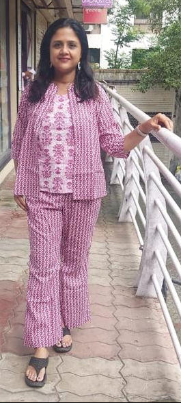 Purple  Pure Cotton Printed Co-Ord Set 3 Piece
