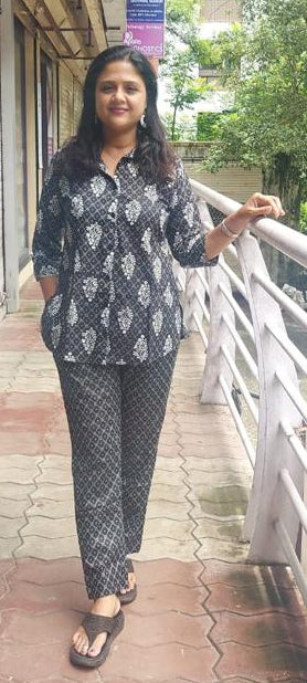 Black Pure Cotton Printed  Co-Ord Set