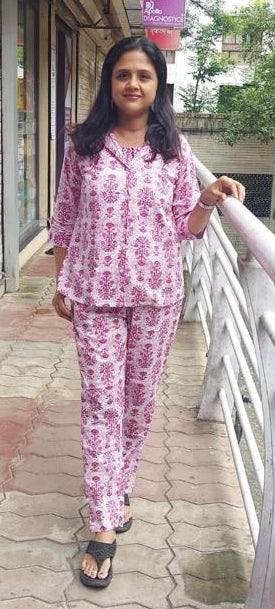 Lavender Pure Cotton Printed Co-Ord Set 3 Piece