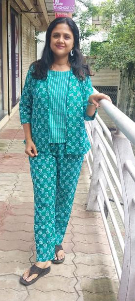 Plsta Green Pure Cotton Printed Co-Ord Set 3 Piece