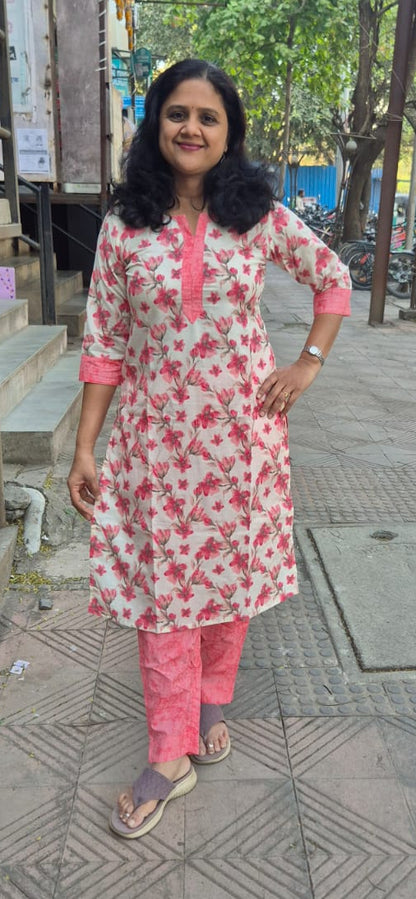 Pink Pure Cotton Kurta with Pant