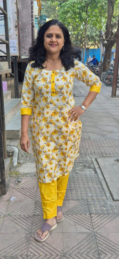 Yellow Pure Cotton Kurta with Pant